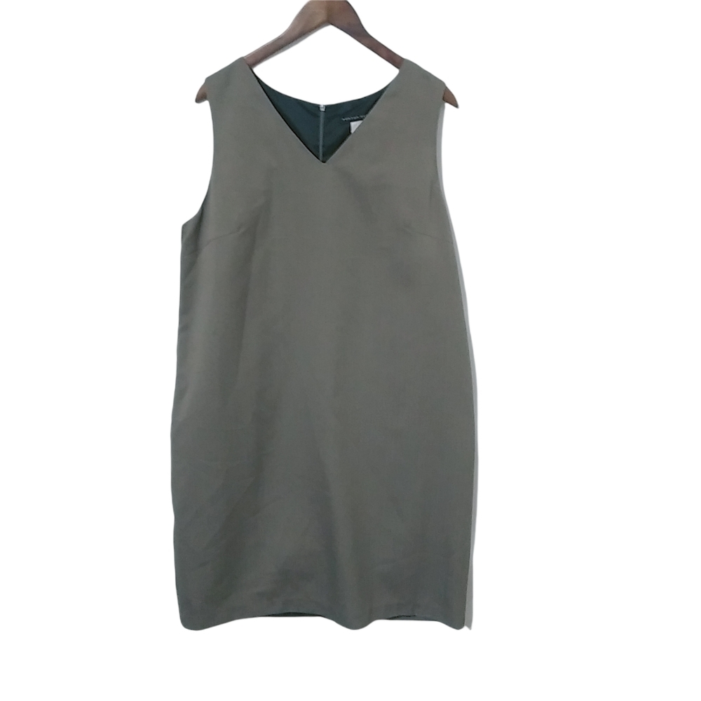 Morton Bernard 18 Tan V-Neck Sleeveless Dress Plus